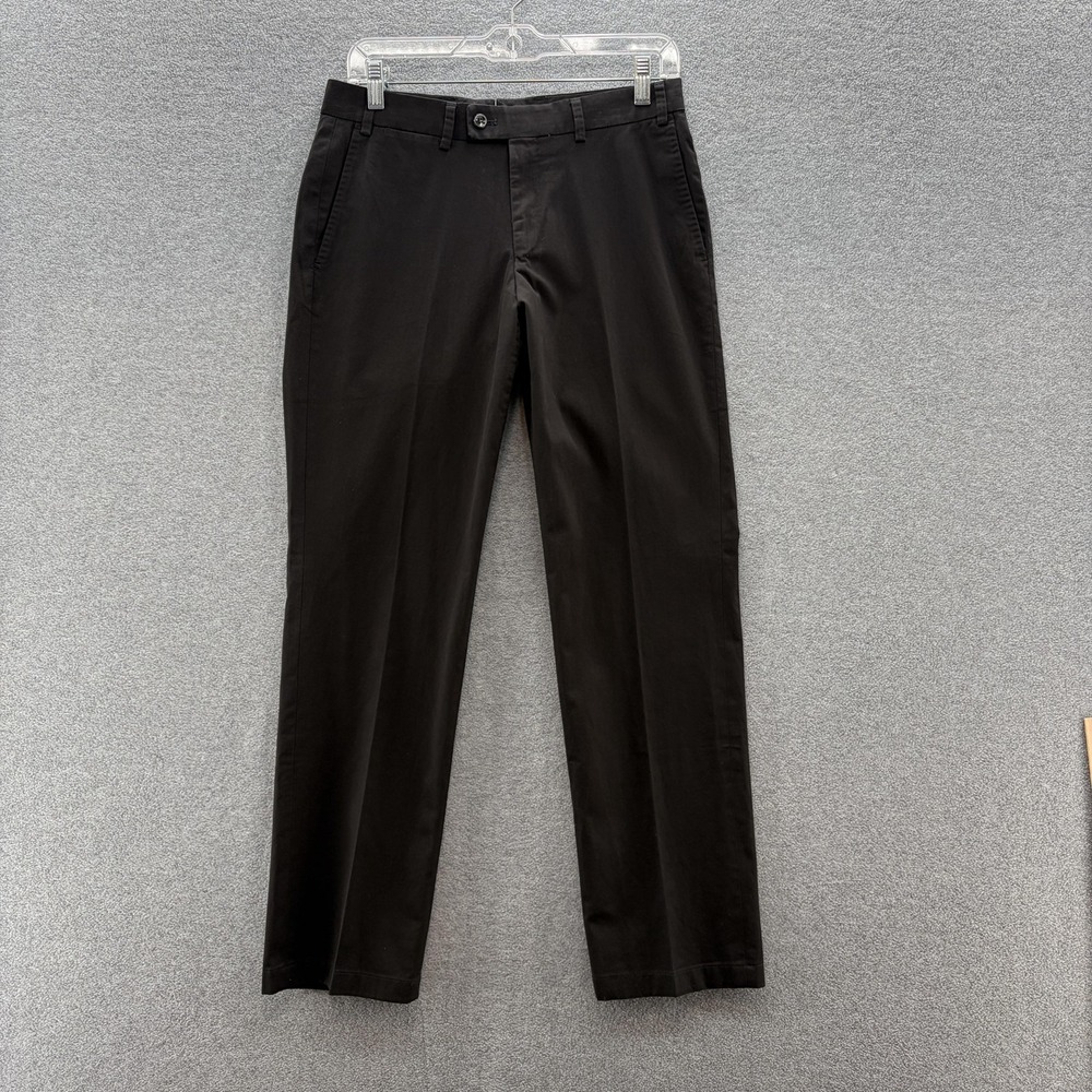 Hiltl Pants Mens 31x29 Black Stretch Chino Parma Dress Flat Front Trousers